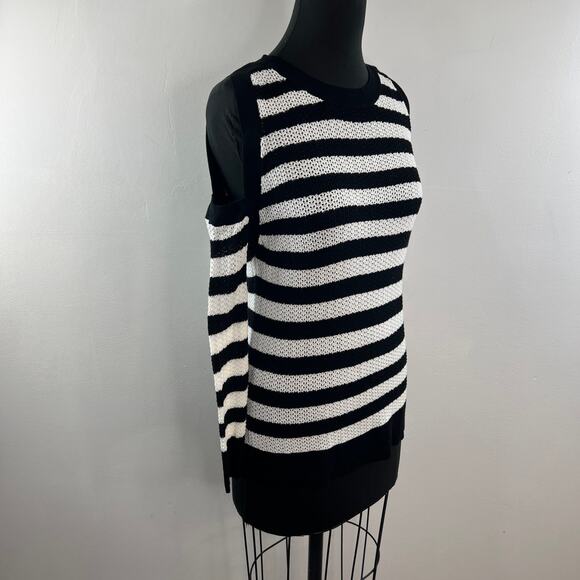 Rag & Bone White Black Sweater Striped Knit Crew Neck Cold Shoulder Sz M Medium - Picture 5 of 10